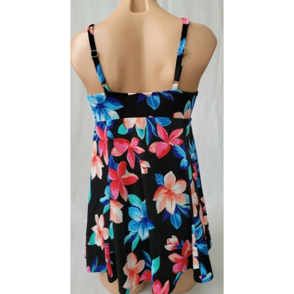 Swim Solutions bow front black floral swim dress Size 8 NWT - Picture 5 of 7